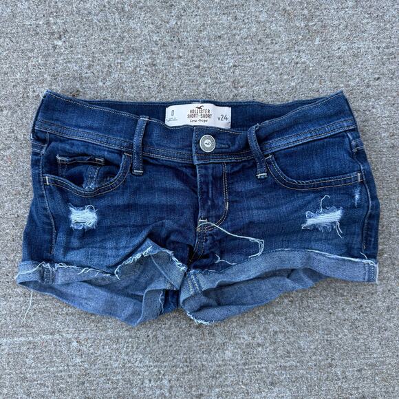 Y2K Hollister Distressed Low Rise Jean Short Shorts Micro Mini Jean Denim 0 24 - Picture 1 of 9